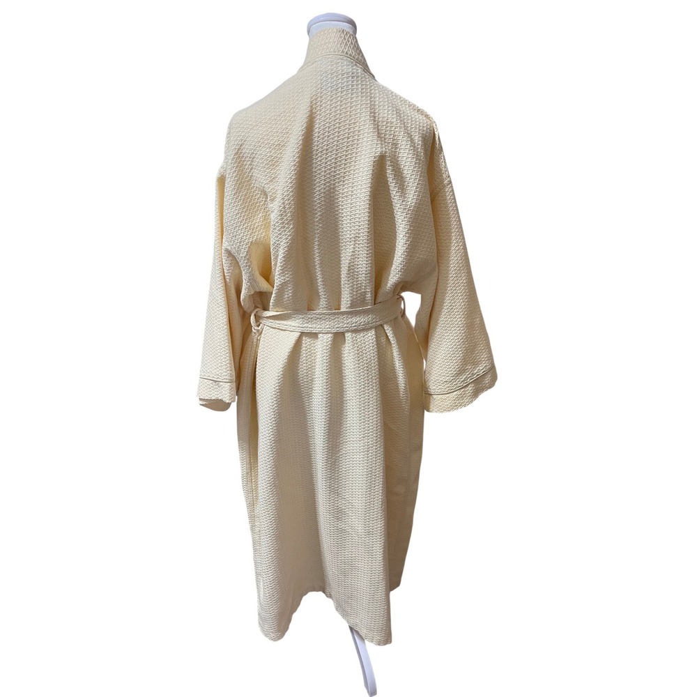 Boca Terry Waffle Knit Robe Cream Cotton Blend One Size Spa Robe Embroidered O - Picture 2 of 9